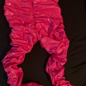 Pink Leather stacked pants